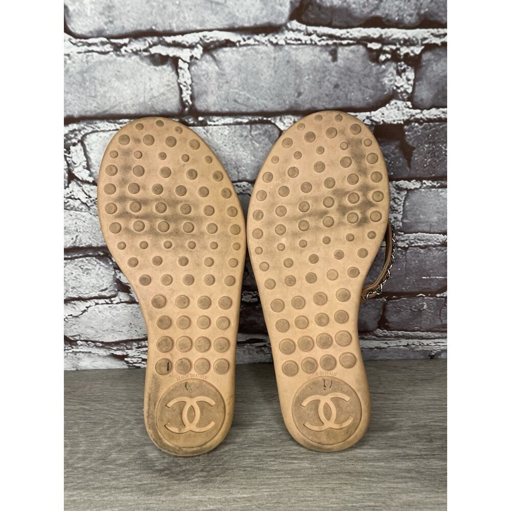 CHANEL Lambskin CC Chain Pink Leather Designer Thong Sandals Women’s Sz 40EU/9.5 - Picture 7 of 16